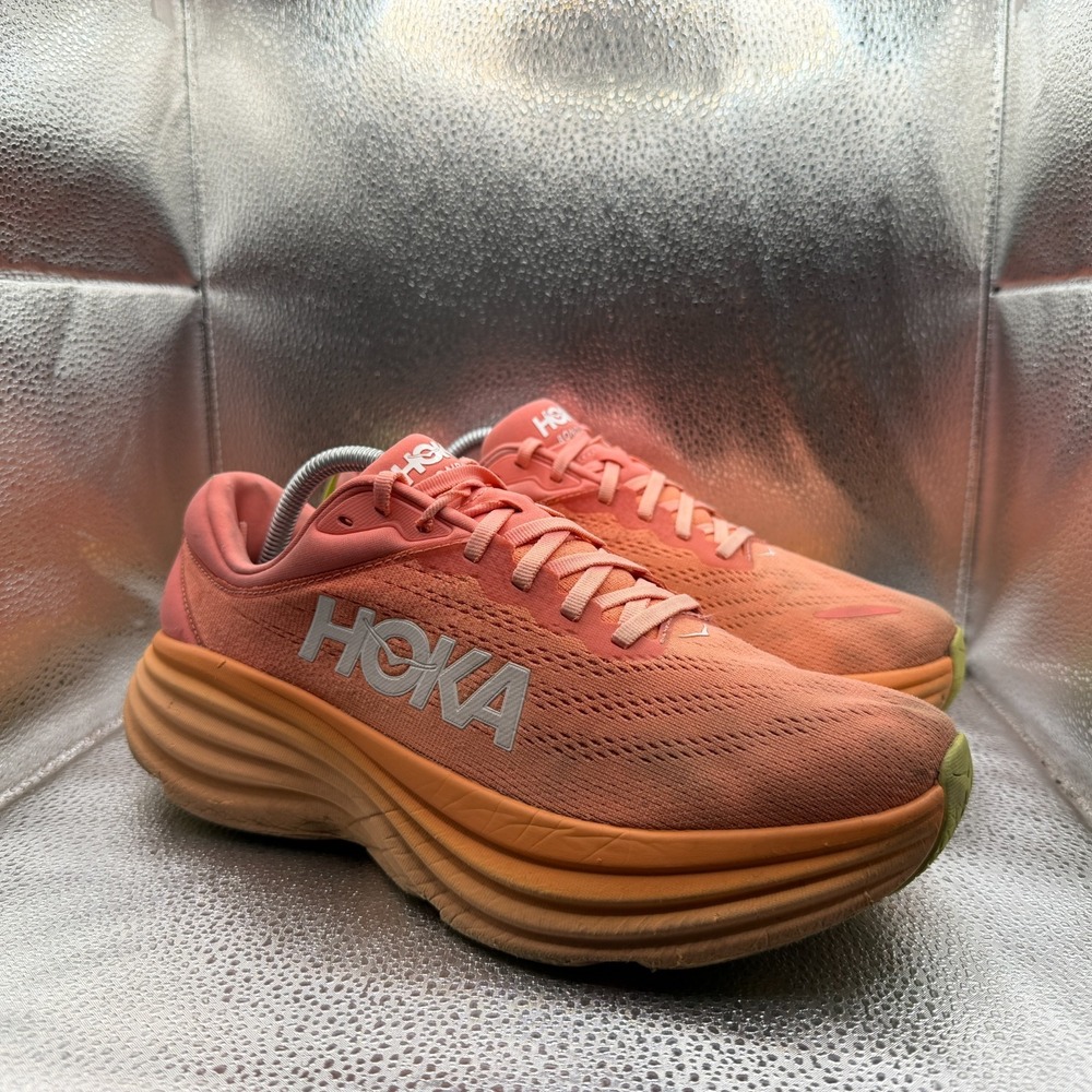 Size 10.5B Hoka One One Bondi 8 Orange Womens Lace-Up Athletic Sneakers 1127952